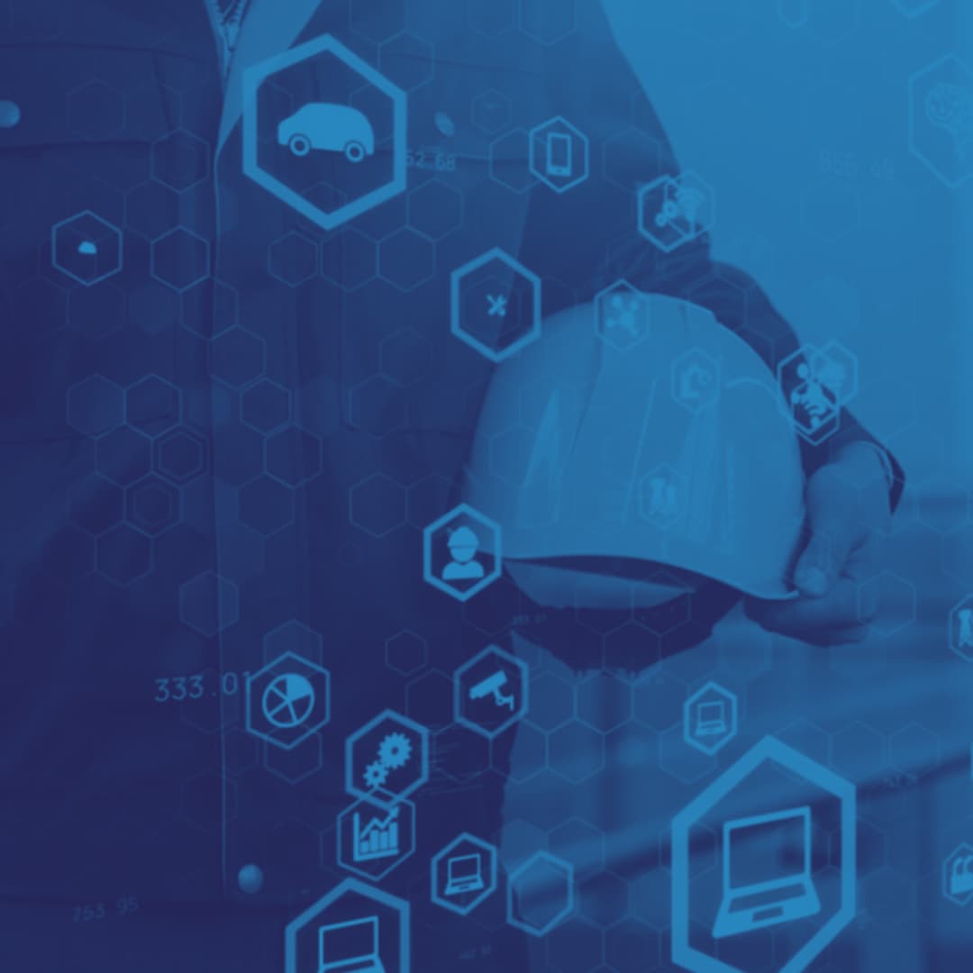 A safety leader with digital safety icons overlaid