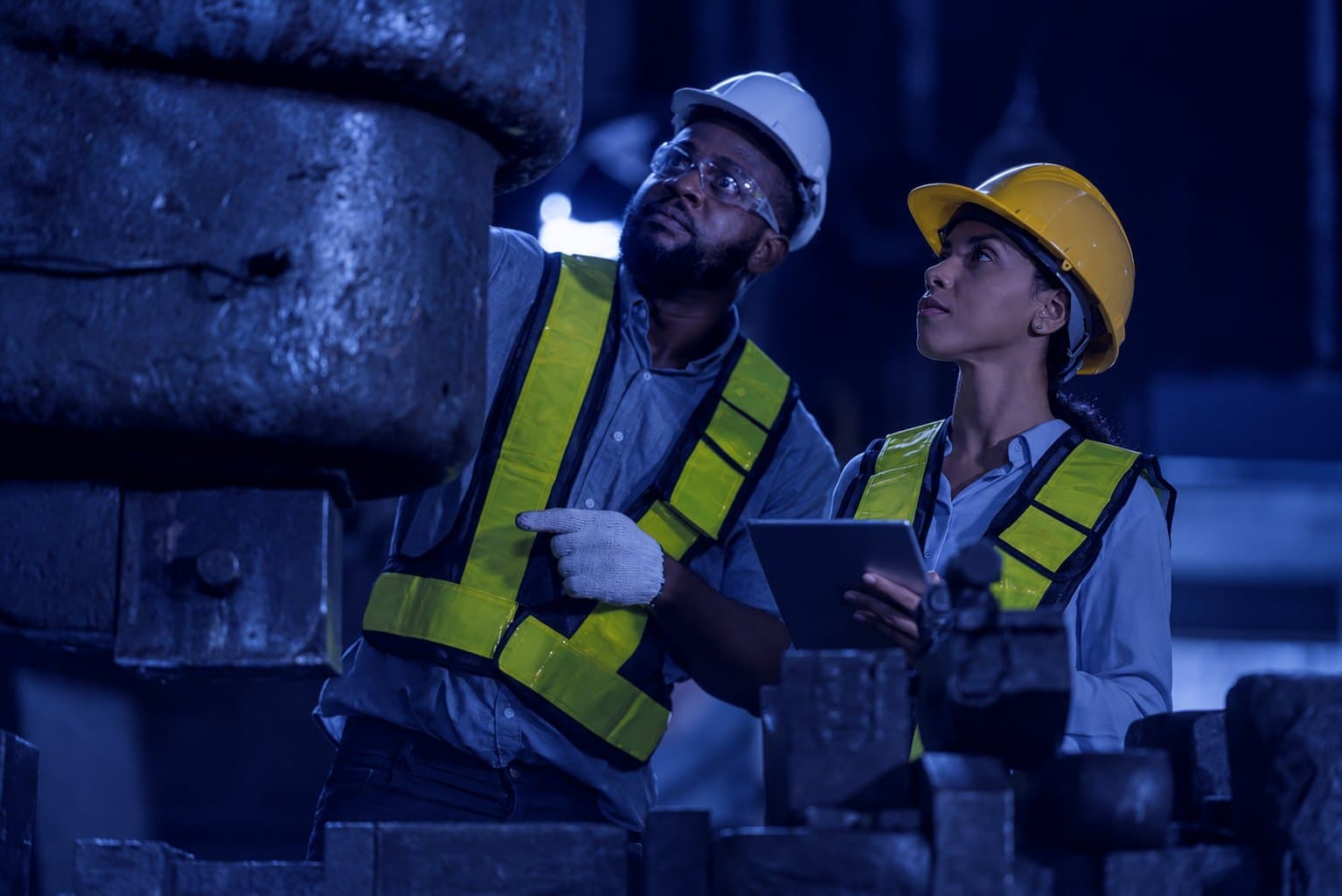 A worker completing an assessment on a tablet
